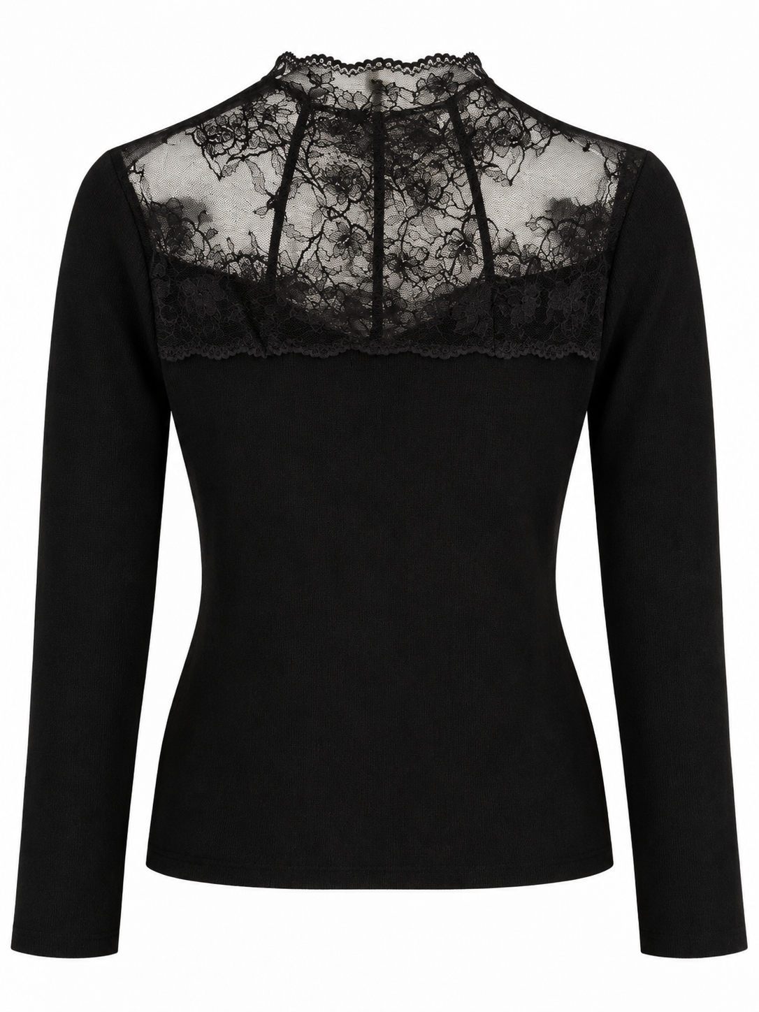 Rippstrickpullover mit Spitzeneinsatz - Black