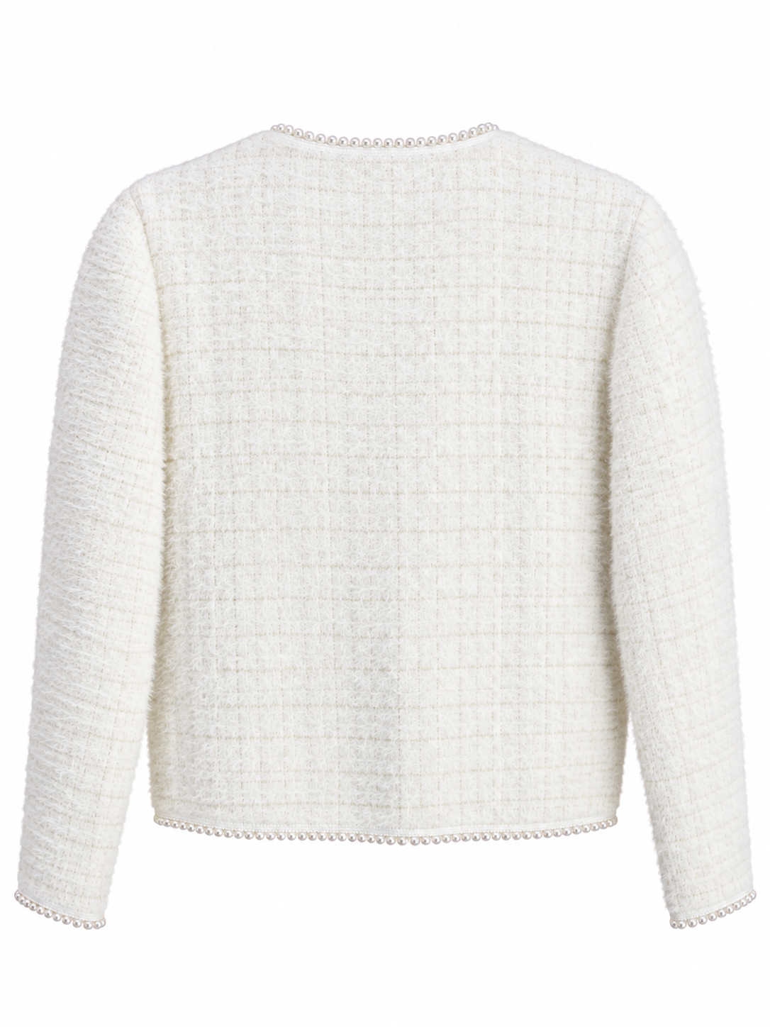 Bouclé-Jacke mit Perlbesatz - Creme