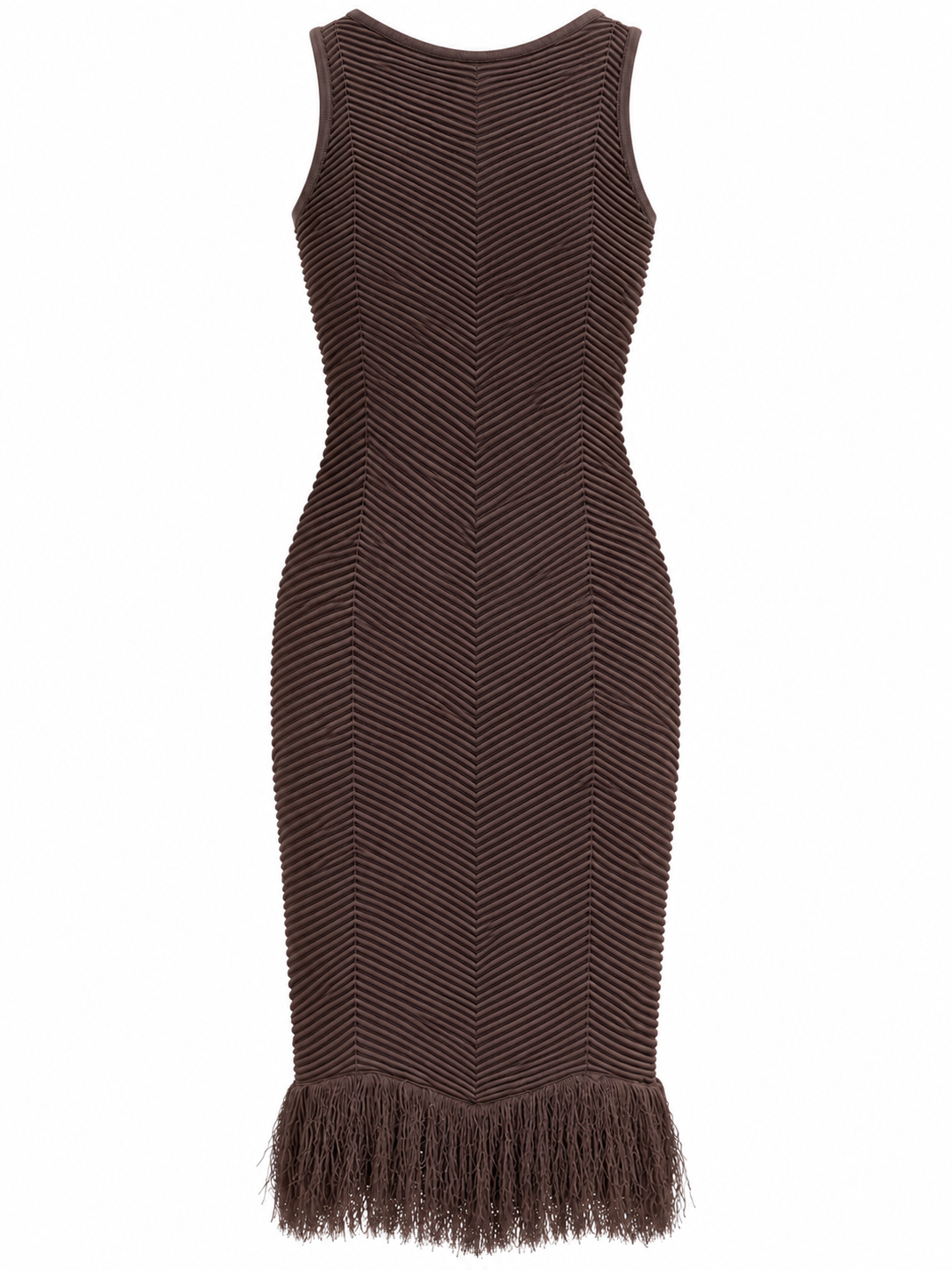 Geripptes Kleid mit Fransen - Brown