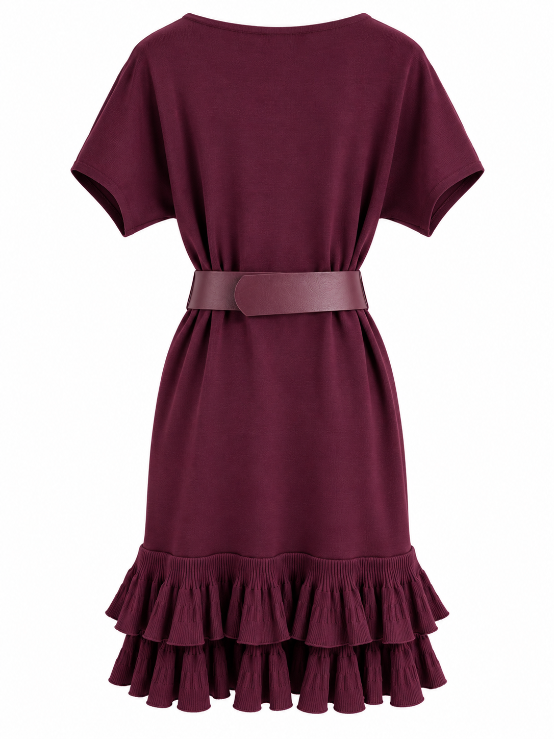 Strickkleid mit goldener Gürtelschnalle - Bordo