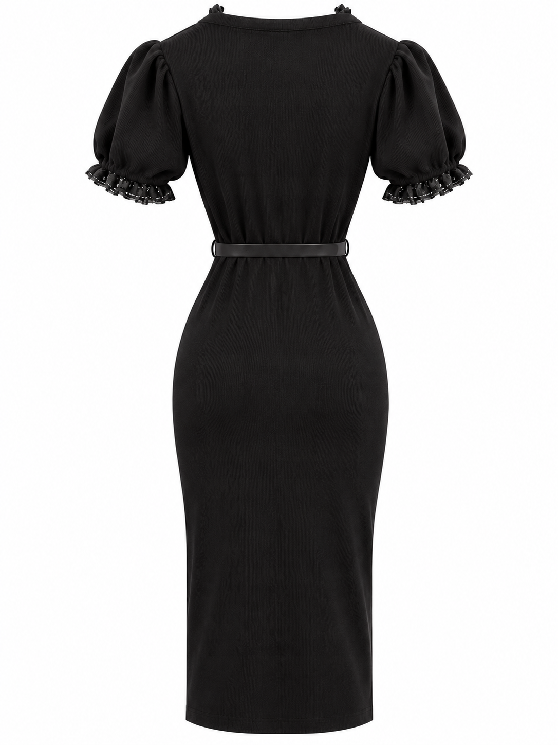 Strickkleid mit goldener Gürtelschnalle - Black