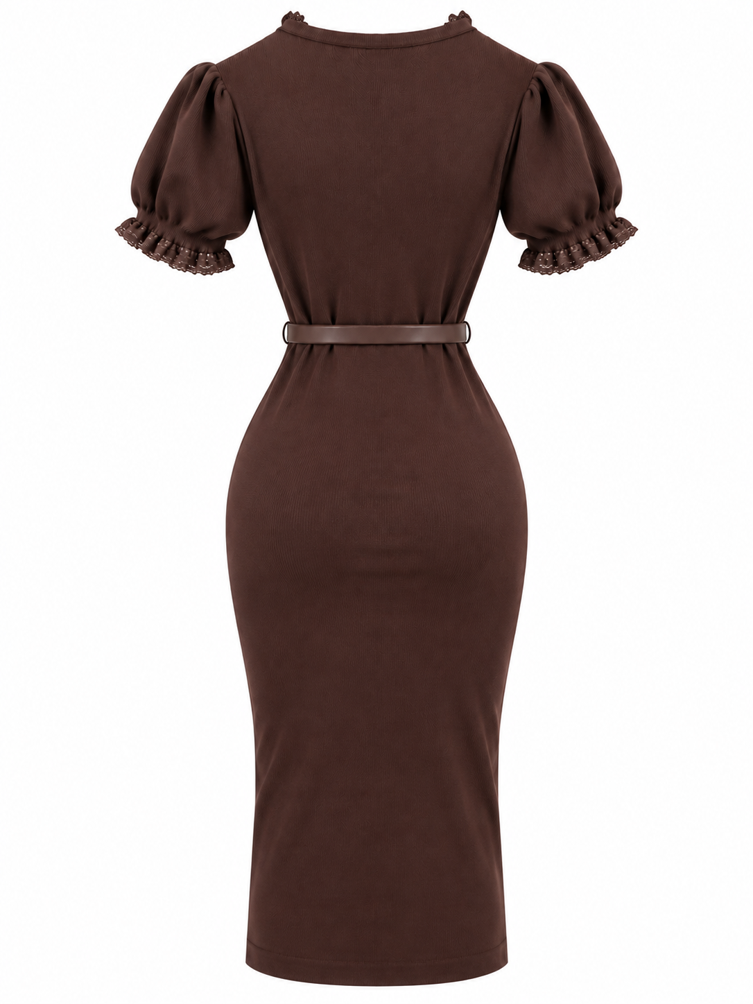 Strickkleid mit goldener Gürtelschnalle - Brown