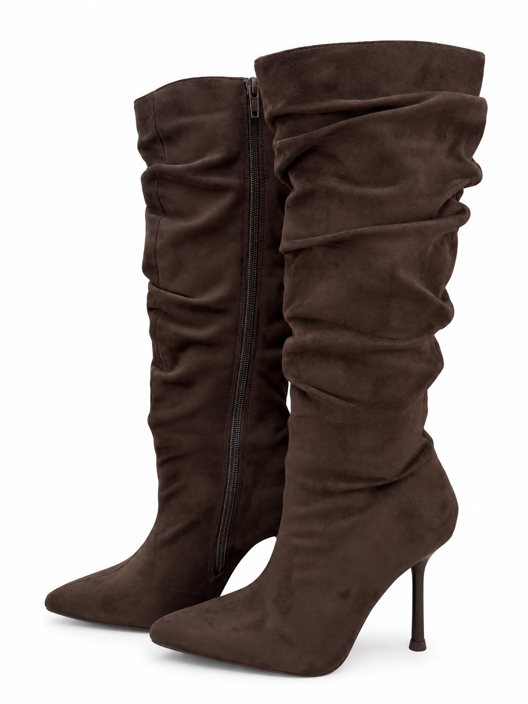 Cocoa Suede Stiletto Boots - Darkbrown