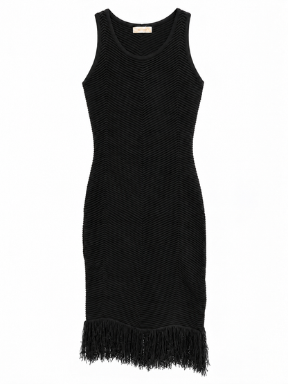 Geripptes Kleid mit Fransen