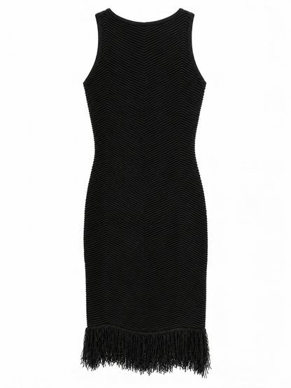 Geripptes Kleid mit Fransen