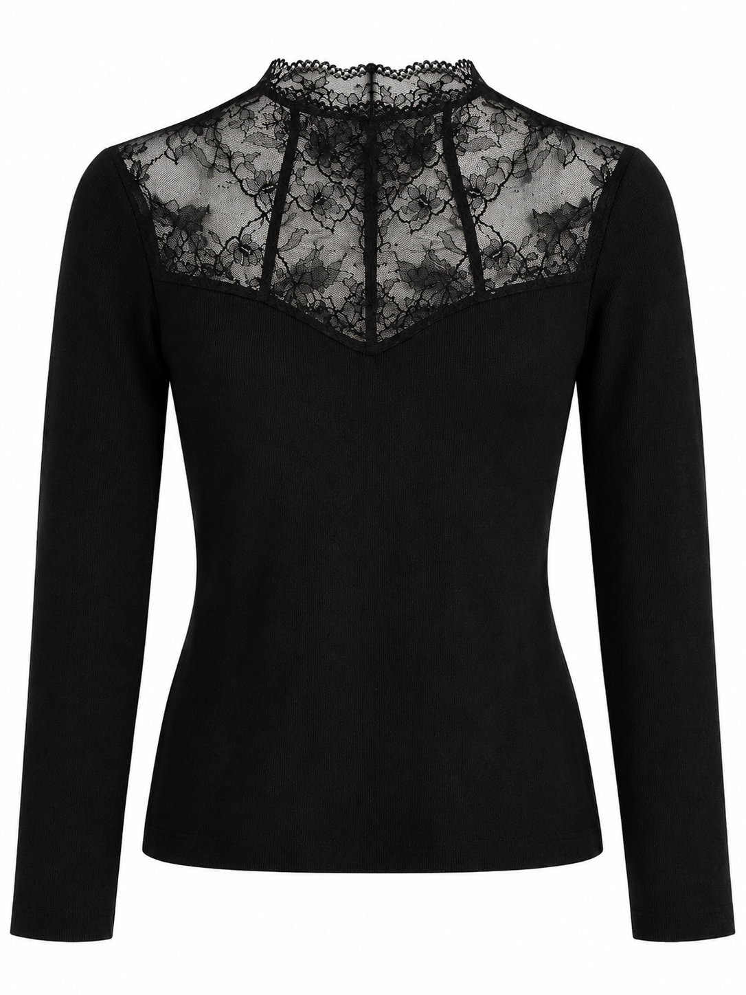 Rippstrickpullover mit Spitzeneinsatz - Black