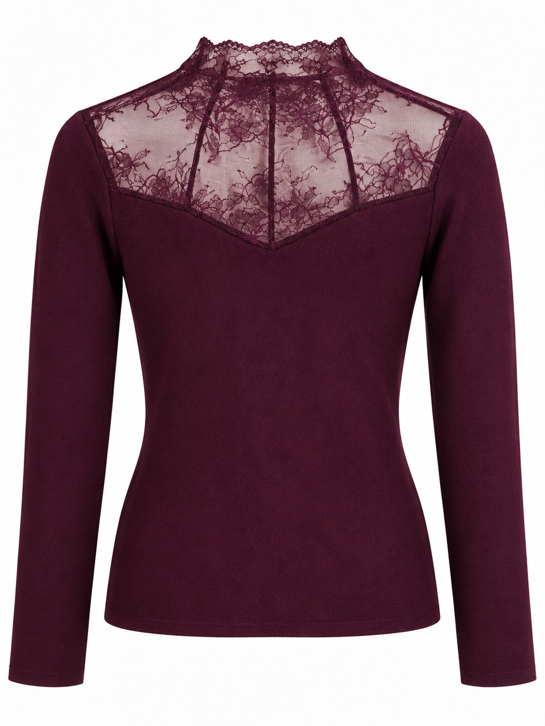 Rippstrickpullover mit Spitzeneinsatz - Bordo Red