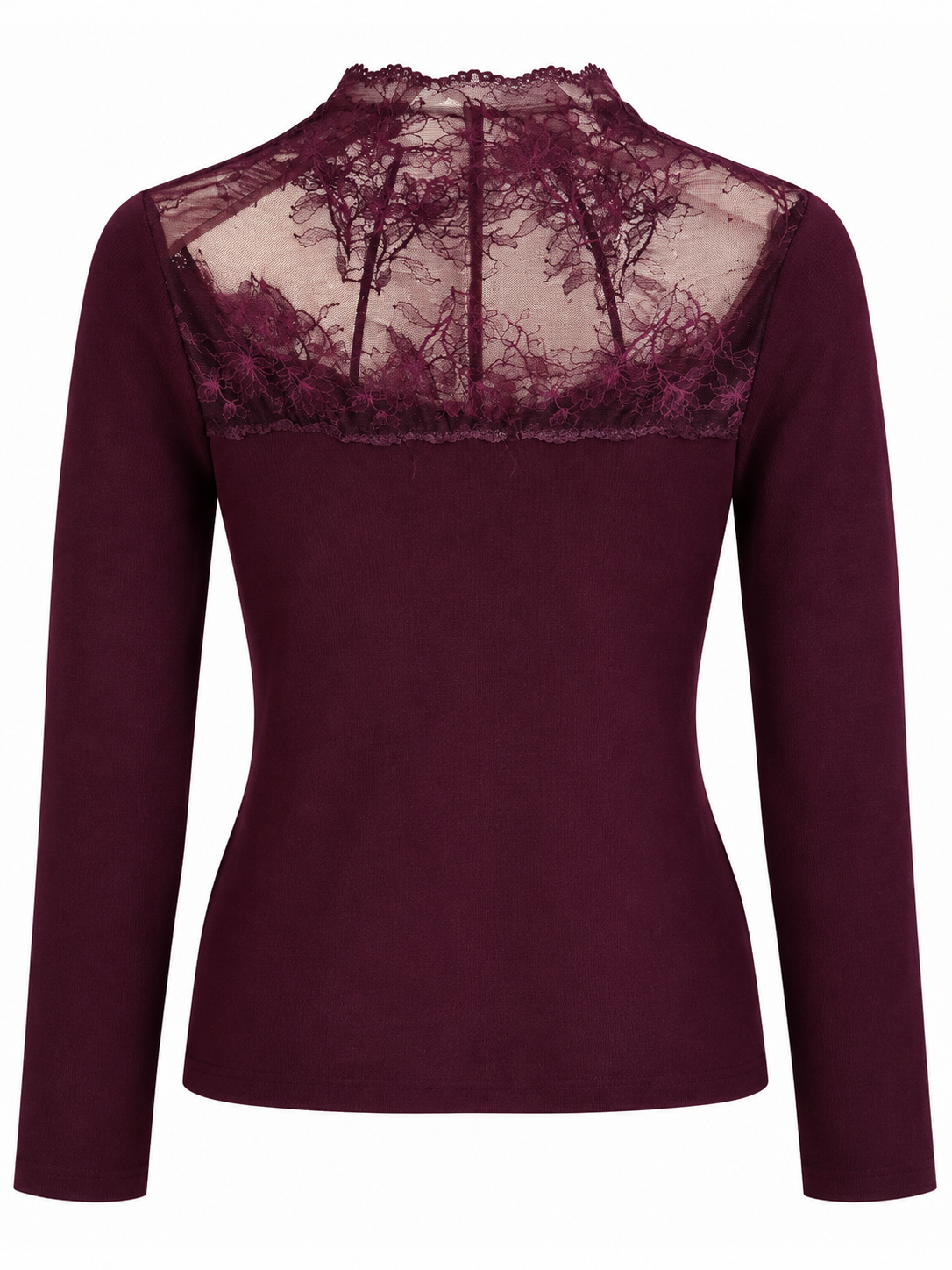 Rippstrickpullover mit Spitzeneinsatz - Bordo Red