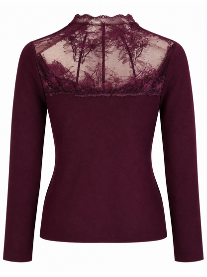 Rippstrickpullover mit Spitzeneinsatz - Bordo Red