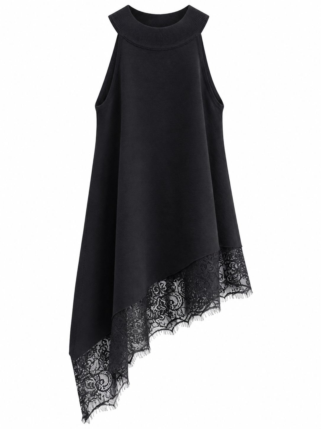 Asymmetrische Spitzentunika - Black