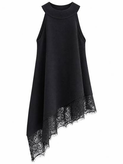 Asymmetrische Spitzentunika - Black
