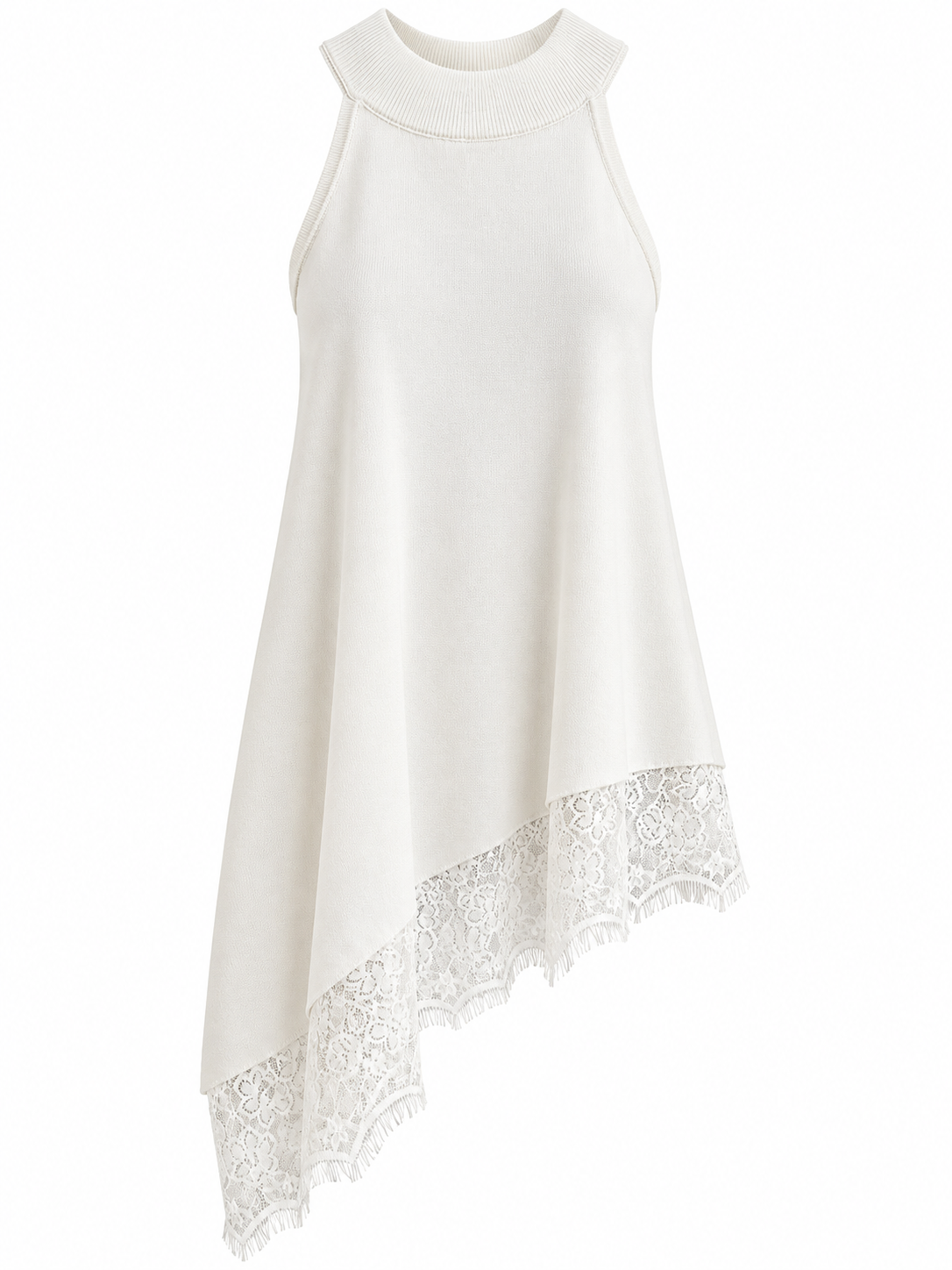 Asymmetrische Spitzentunika - White