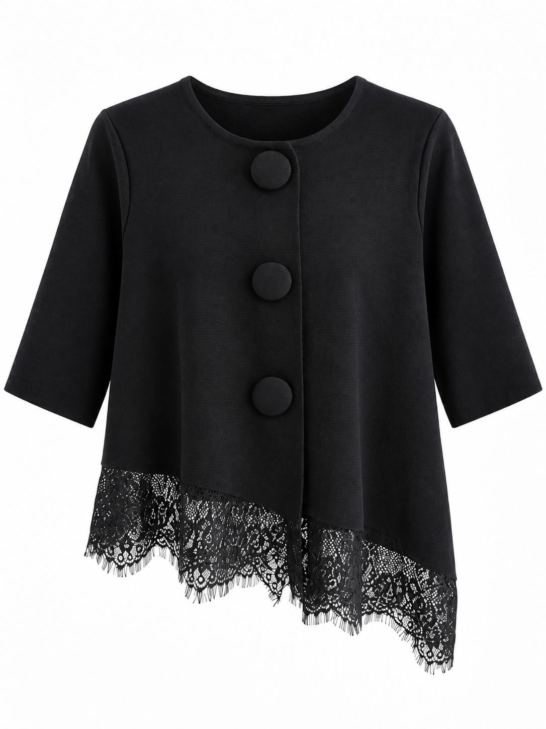 Bluse mit asymmetrischem Spitzenbesatz - Black