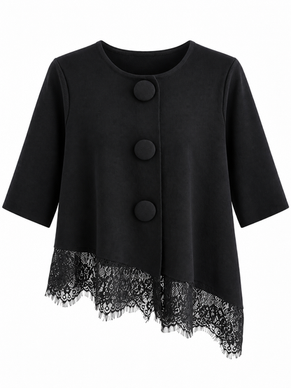 Bluse mit asymmetrischem Spitzenbesatz - Black