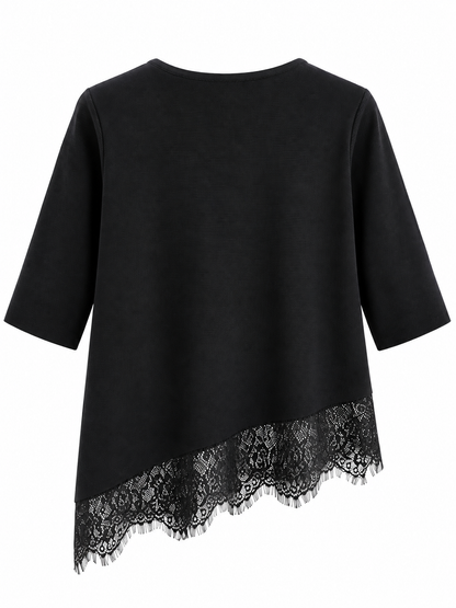 Bluse mit asymmetrischem Spitzenbesatz - Black