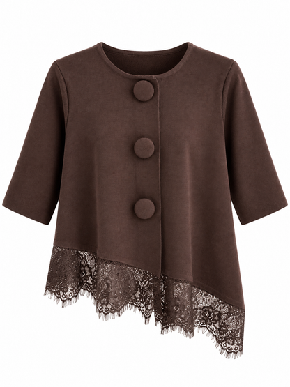 Bluse mit asymmetrischem Spitzenbesatz - Brown