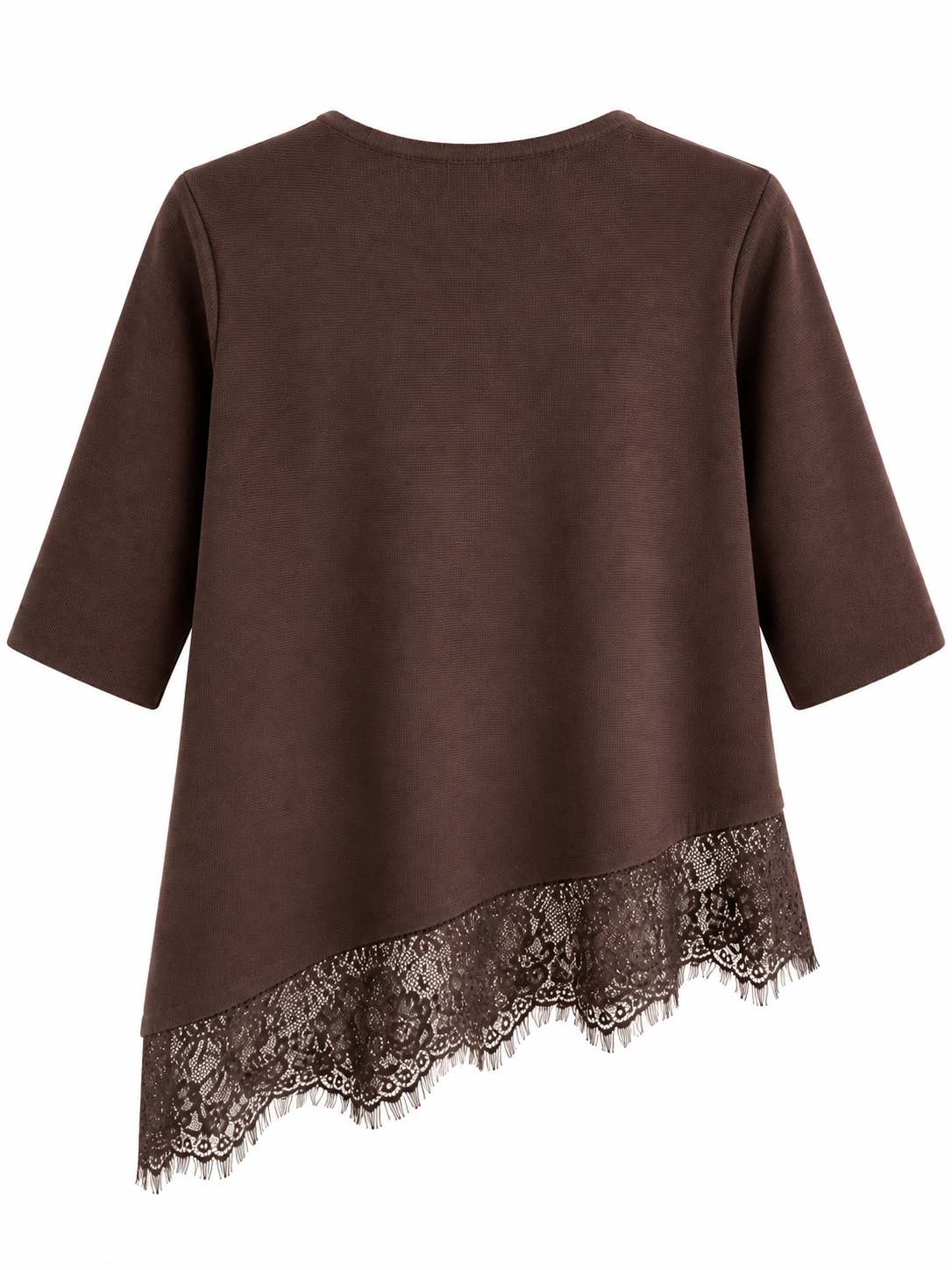 Bluse mit asymmetrischem Spitzenbesatz - Brown