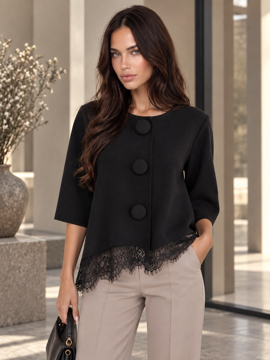 Bluse mit asymmetrischem Spitzenbesatz - Black