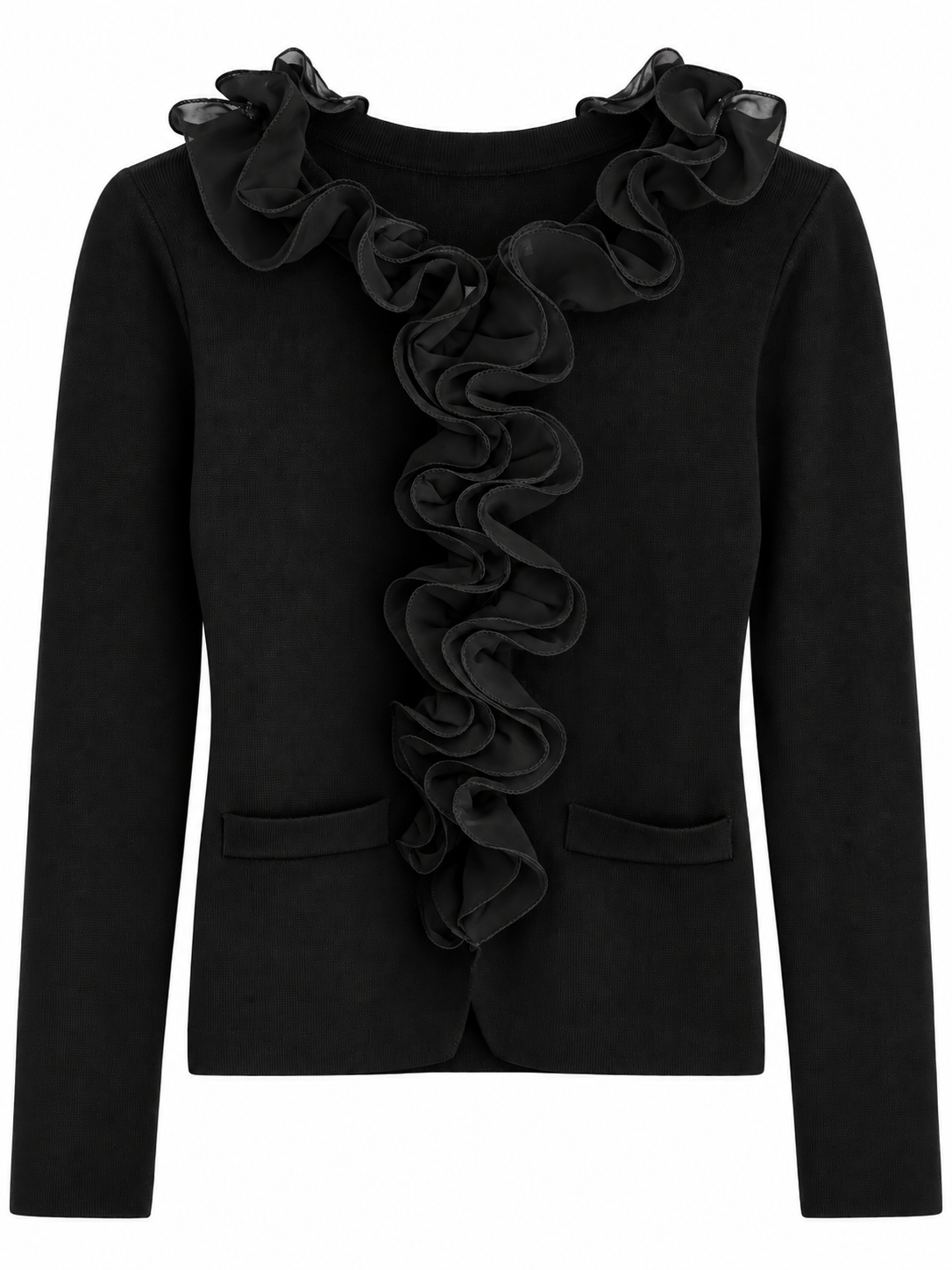 Cardigan mit Rüschenkragen - Black
