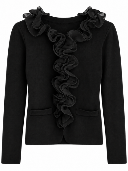Cardigan mit Rüschenkragen - Black
