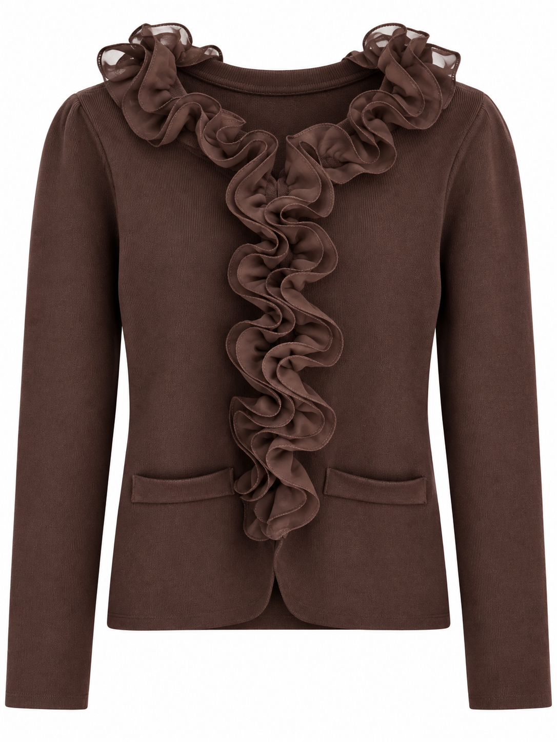 Cardigan mit Rüschenkragen - Brown