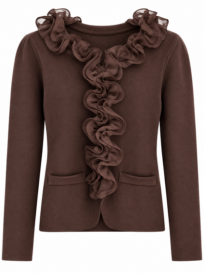 Cardigan mit Rüschenkragen - Brown