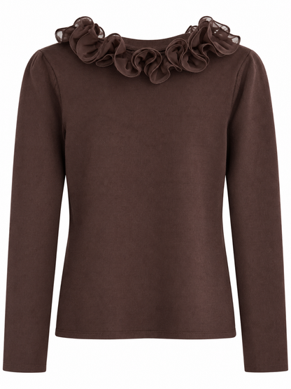 Cardigan mit Rüschenkragen - Brown