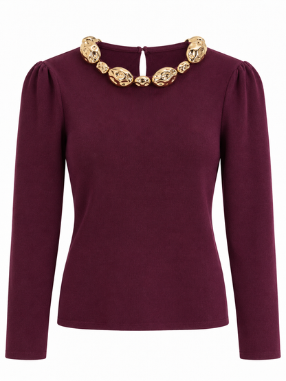Pullover mit Goldverzierung - Burgunder
