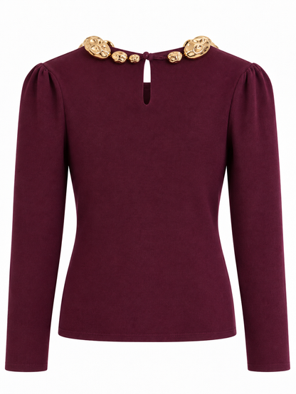 Pullover mit Goldverzierung - Burgunder