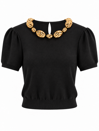 Top mit goldener Perlenverzierung - Black