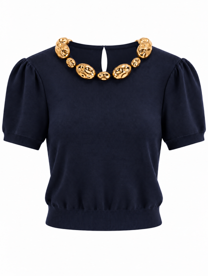 Top mit goldener Perlenverzierung - Dark Blue