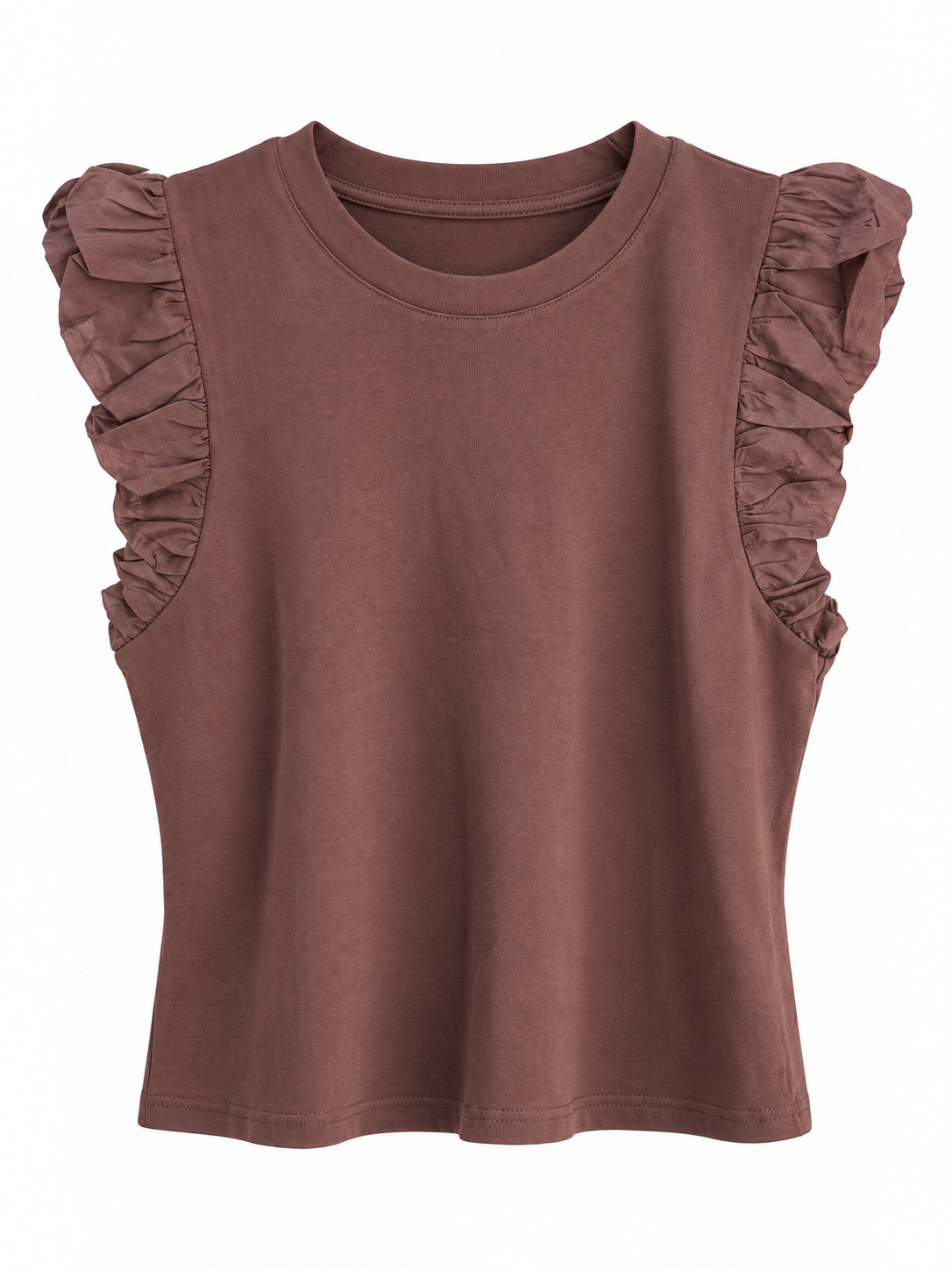 Top mit Rüschenärmeln - Brown