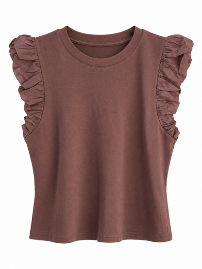 Top mit Rüschenärmeln - Brown