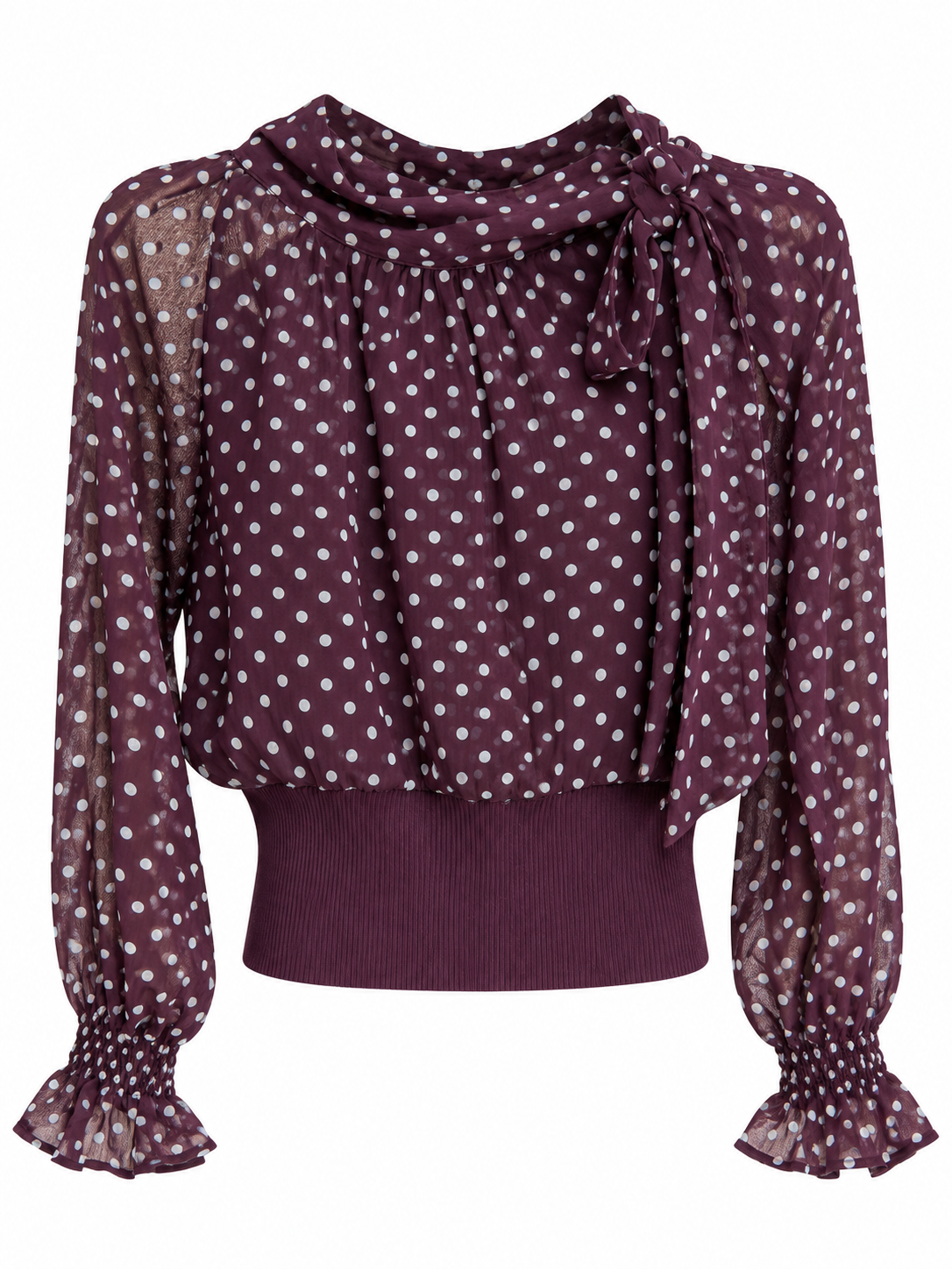 Bluse mit Polka-Dots und Rüschen - Bordo