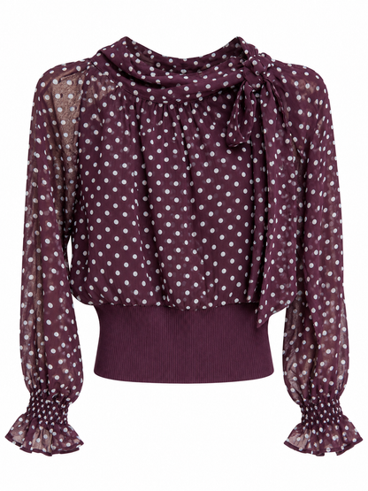 Bluse mit Polka-Dots und Rüschen - Bordo