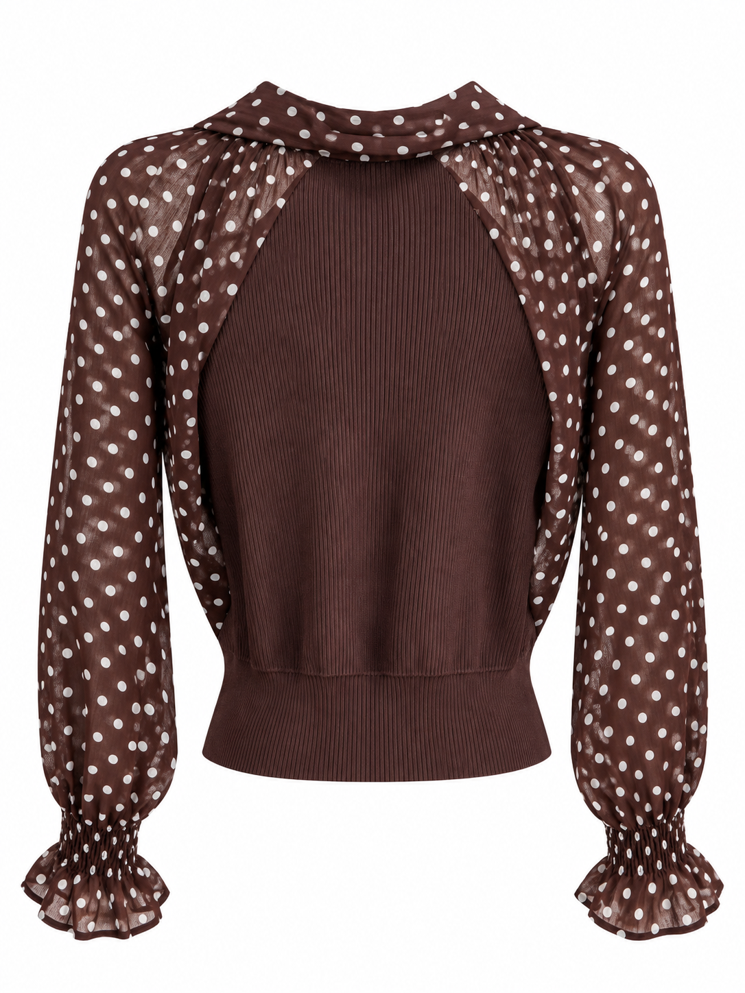 Bluse mit Polka-Dots und Rüschen - Brown