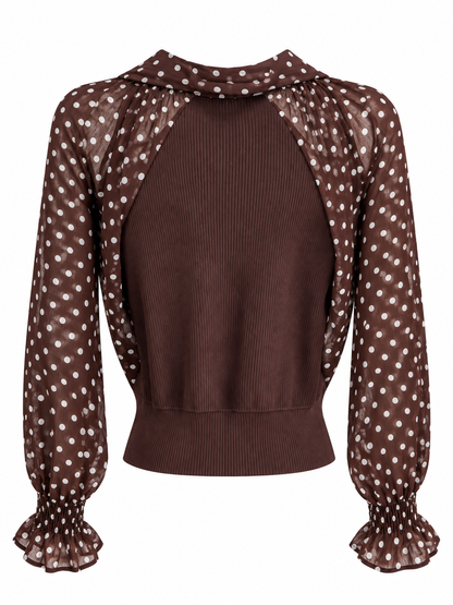 Bluse mit Polka-Dots und Rüschen - Brown