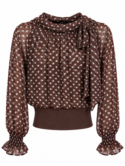 Bluse mit Polka-Dots und Rüschen - Brown
