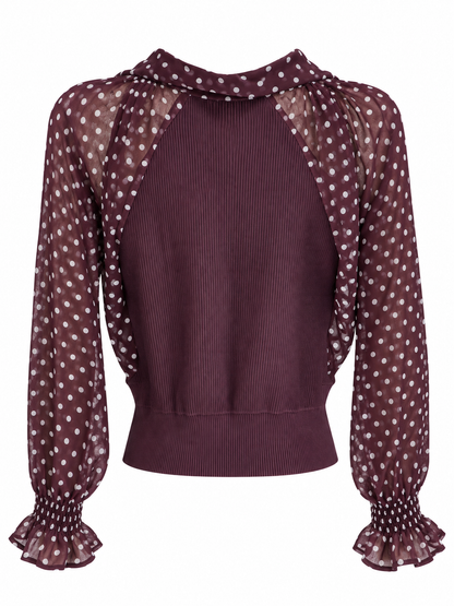 Bluse mit Polka-Dots und Rüschen - Bordo