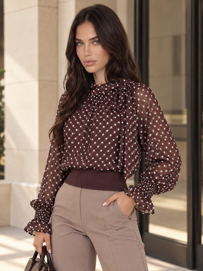 Bluse mit Polka-Dots und Rüschen - Bordo
