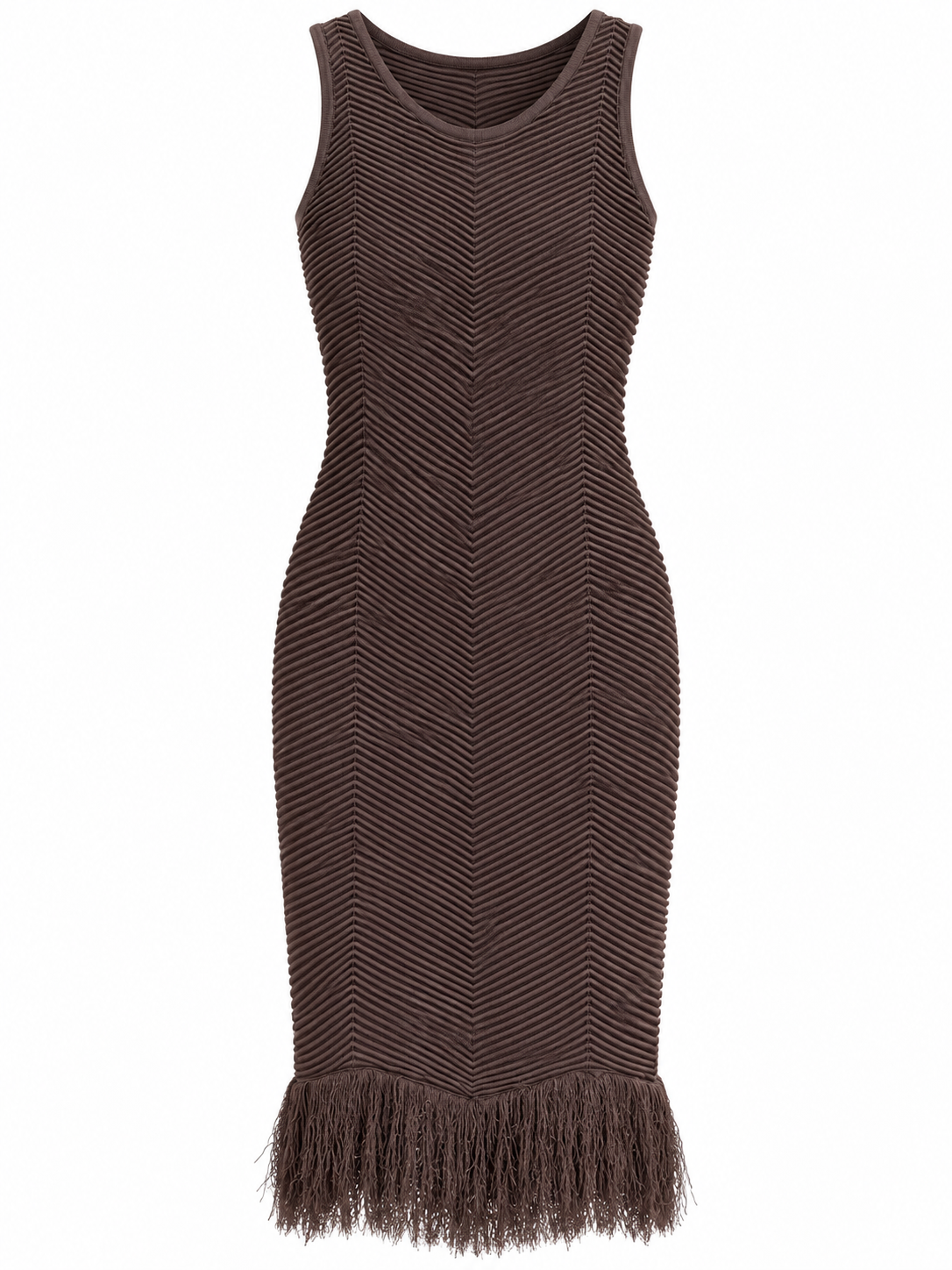 Geripptes Kleid mit Fransen - Brown