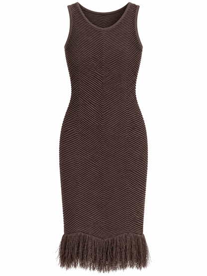 Geripptes Kleid mit Fransen - Brown