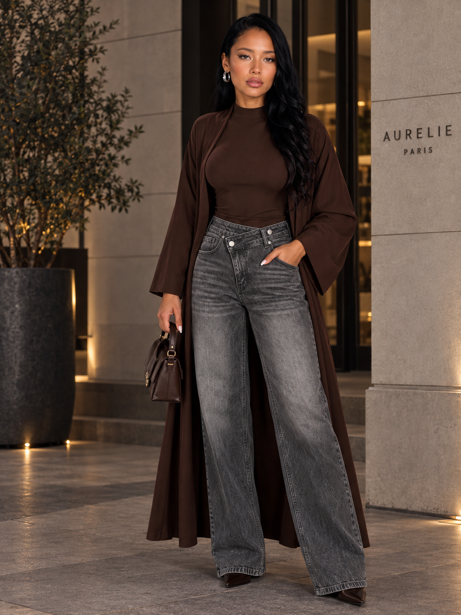 Faded Wash Jeans — Relaxed-Wide Leg, Grey
