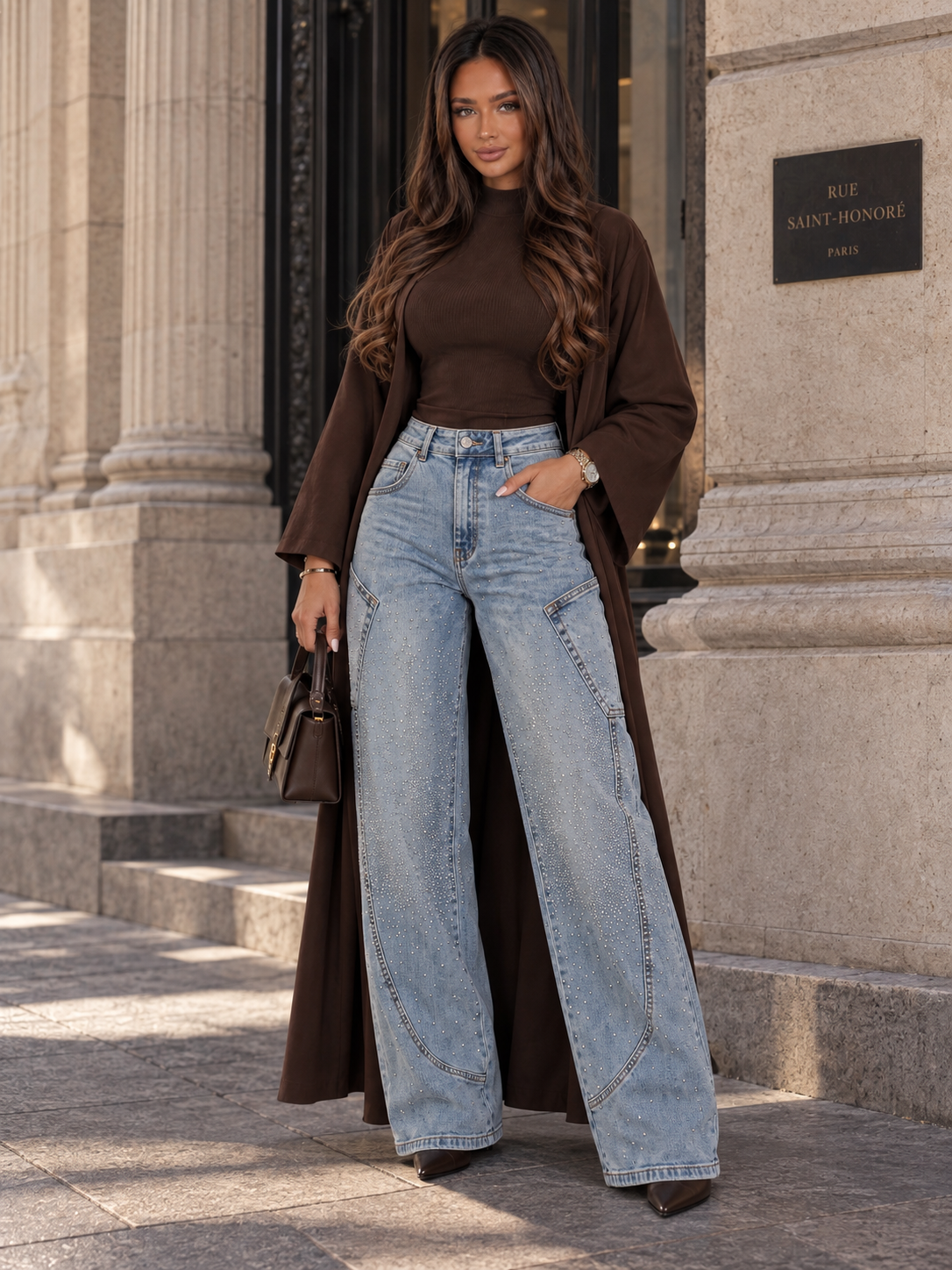 Luna Rhinestone Wide Leg Jeans