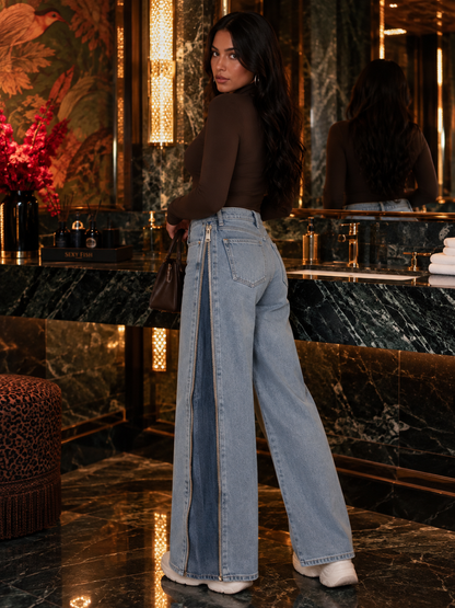 Veylora Side-Zip Wide-Leg Jeans