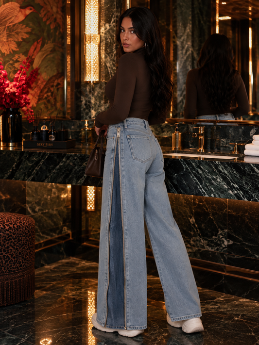 Veylora Side-Zip Wide-Leg Jeans