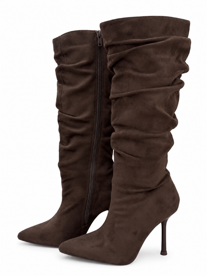 Cocoa Suede Stiletto Boots - Darkbrown