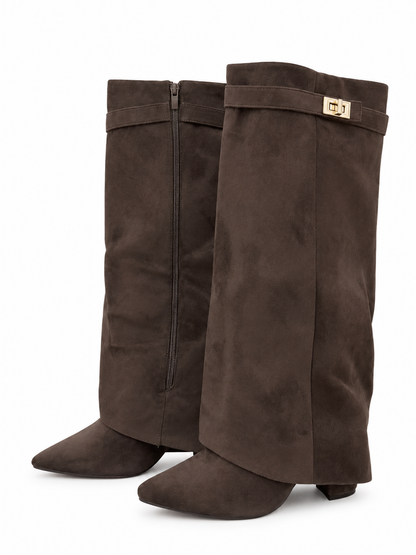 Mocha Elegance Knee-High Boots - Braun