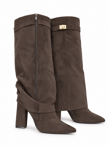 Mocha Elegance Knee-High Boots - Braun