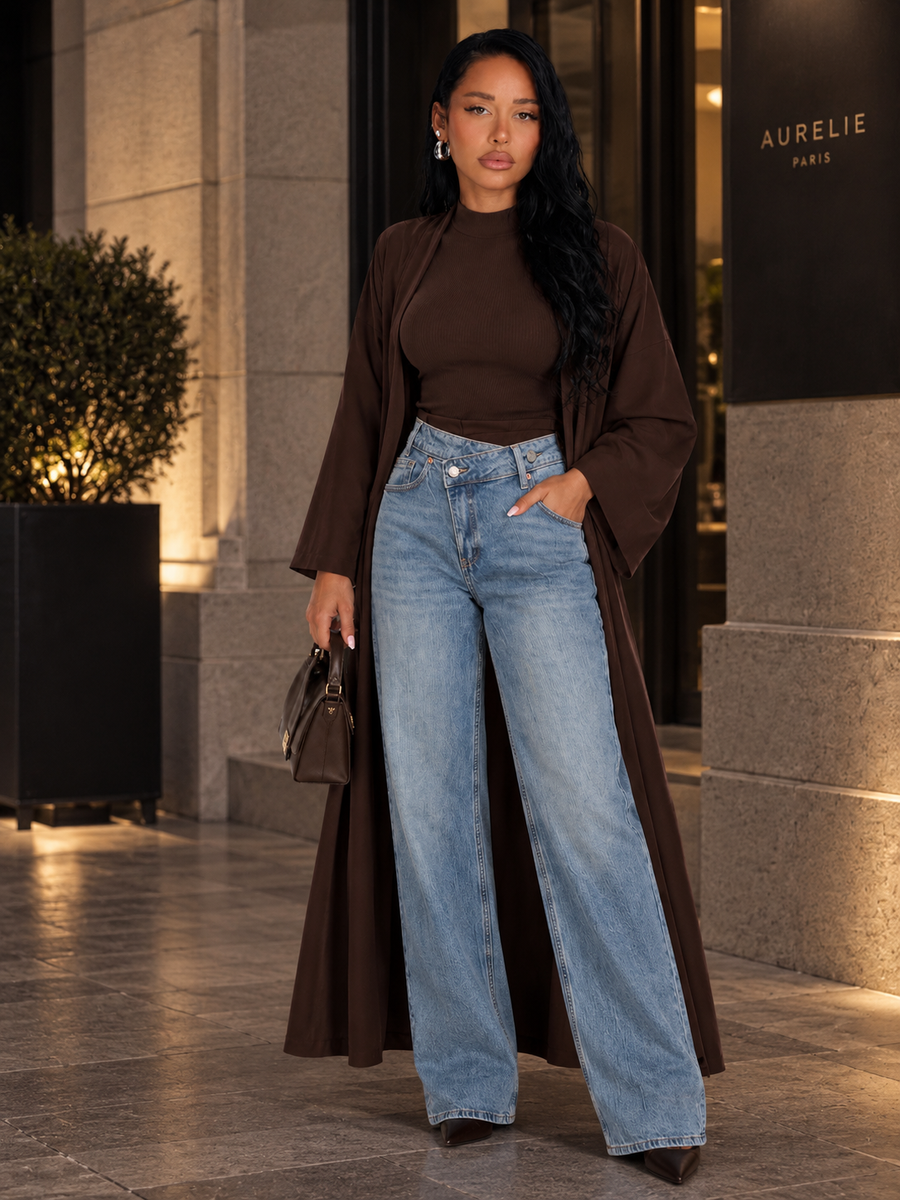 Straight-to-Wide Leg Jeans — Light Blue